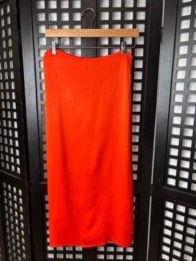 🧡 Boden Slip Skirt Women's 12 Orange Midi Classic Silhouette Side Zip 🧡